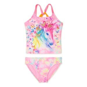 Wonder Nation Girls Unicorn Tankini Swimsuit with UPF 50+  Large Plus